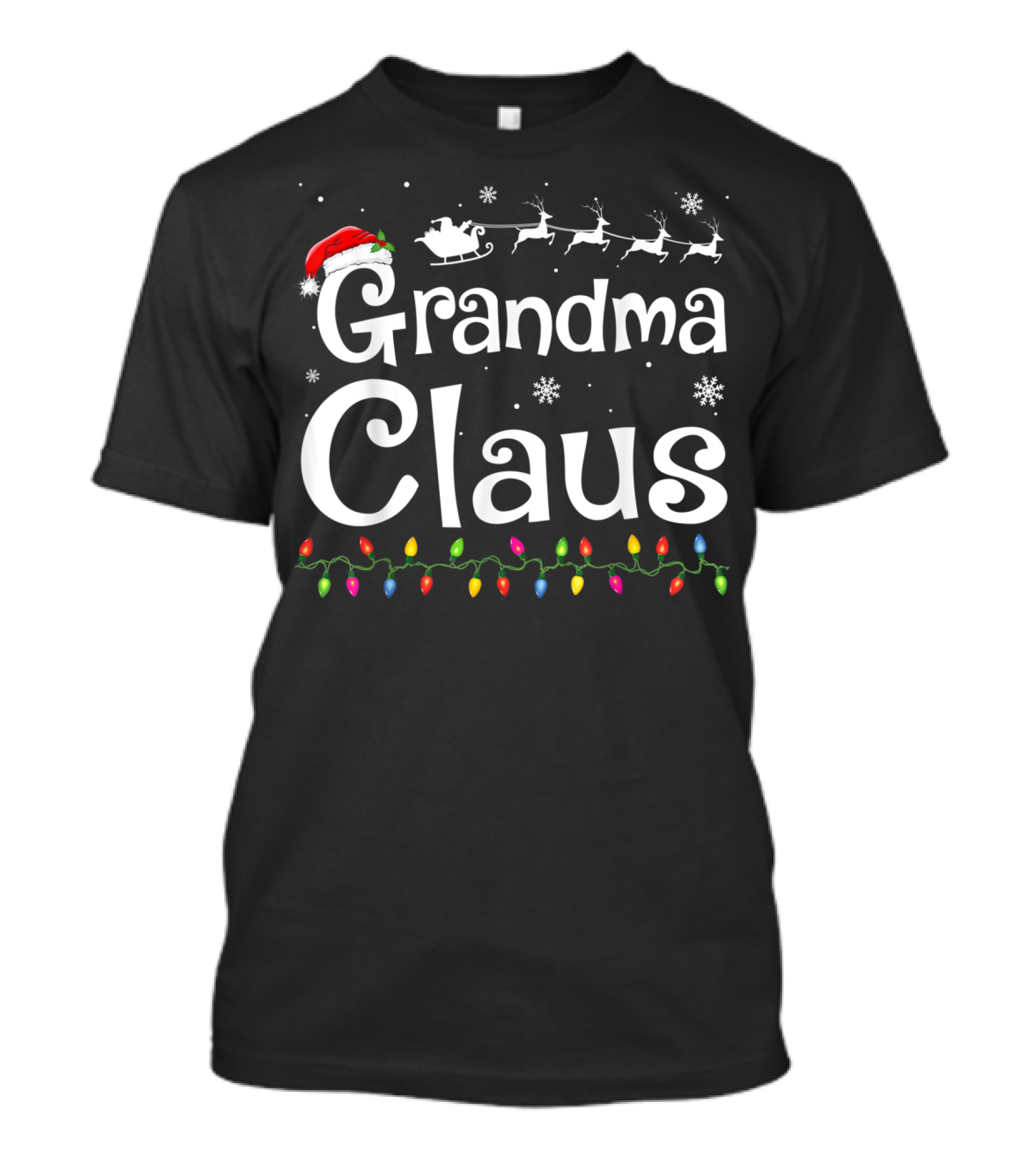 Grandma Claus Santa Sleigh Reindeer Christmas Lights T-Shirt