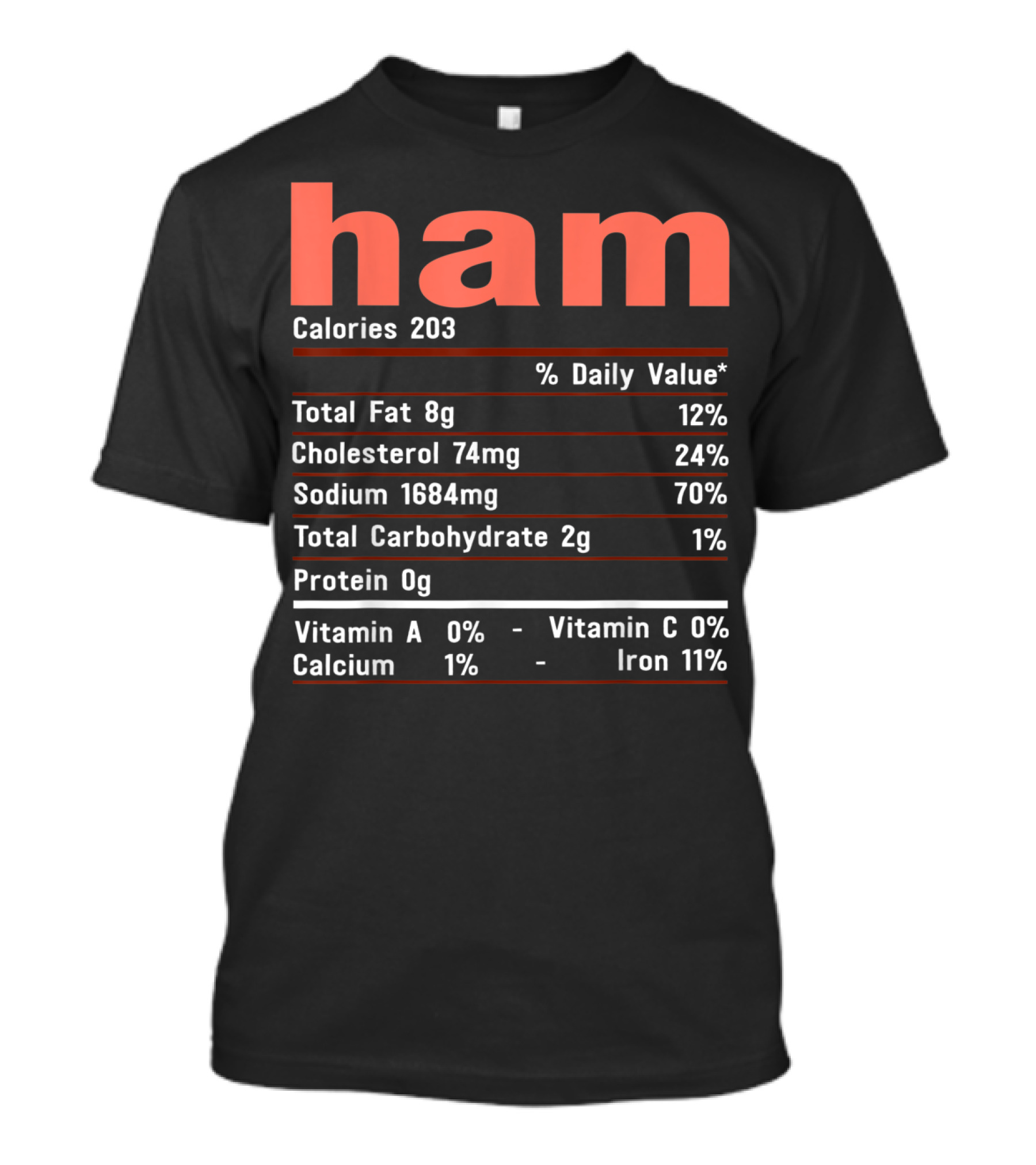 HAM FUNNY CHRISTMAS FOOD NUTRITION FACTS CALORIES CHOLESTEROL SODIUM CARBOHYDRATE PROTEIN VITAMIN IRON T-Shirt