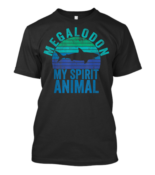 MEGALODON MY SPIRIT ANIMAL SHARK SILHOUETTE OCEAN STRIPES T-Shirt