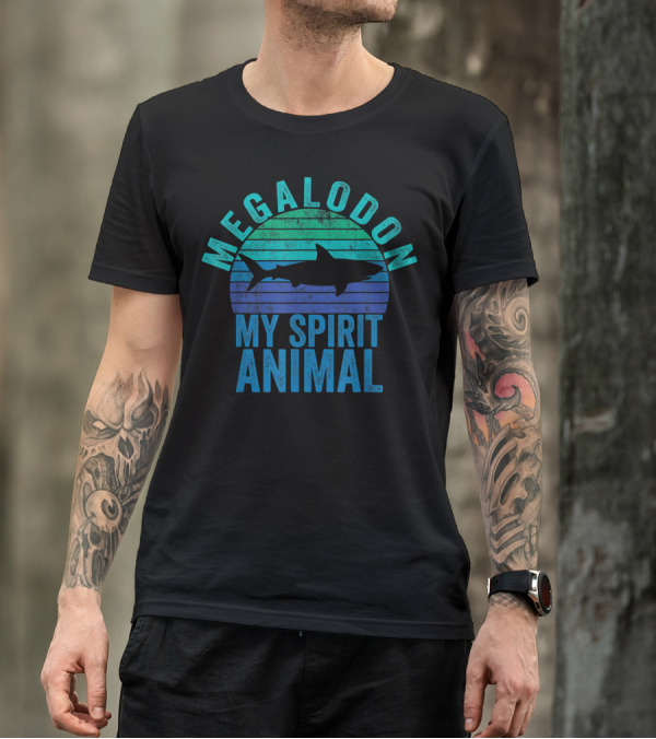 MEGALODON MY SPIRIT ANIMAL SHARK SILHOUETTE OCEAN STRIPES T-Shirt
