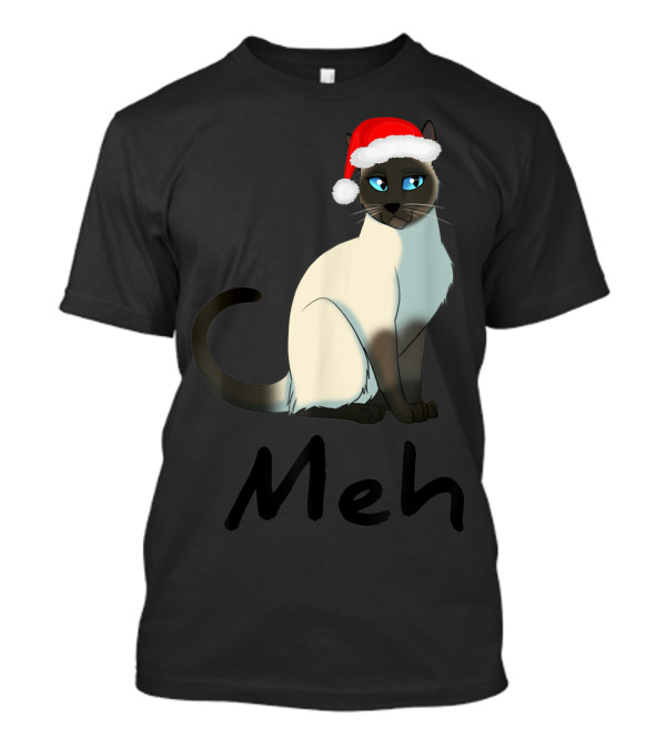 Meh Meow Funny Cat Siamese Lovers Santa Hat T-Shirt
