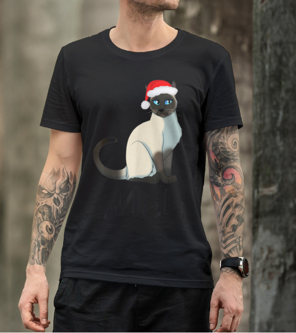 Meh Meow Funny Cat Siamese Lovers Santa Hat T-Shirt
