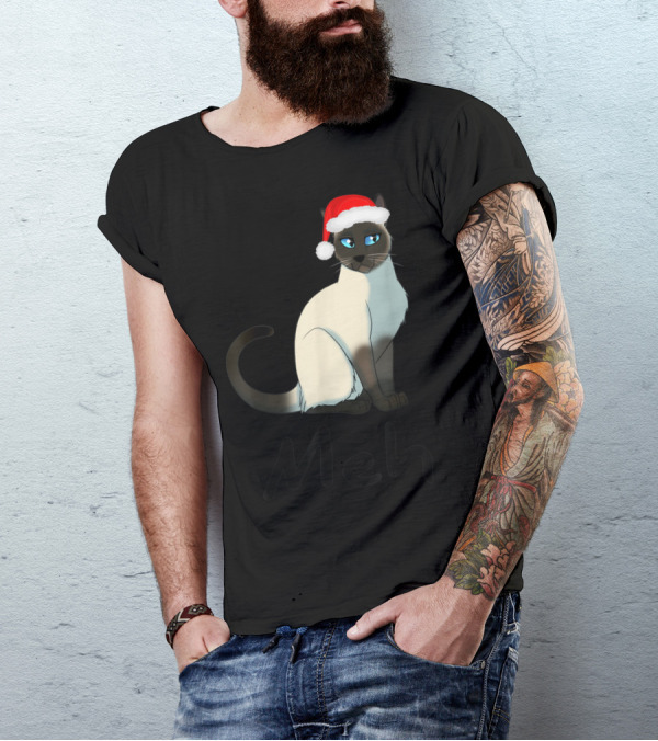 Meh Meow Funny Cat Siamese Lovers Santa Hat T-Shirt