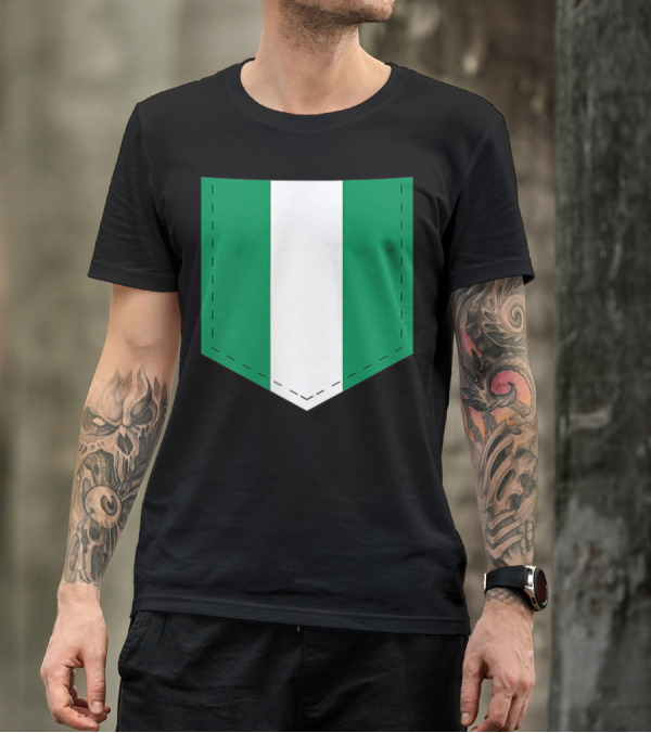 NIGERIA FLAG WITH PRINTED FLAG POCKET T-Shirt
