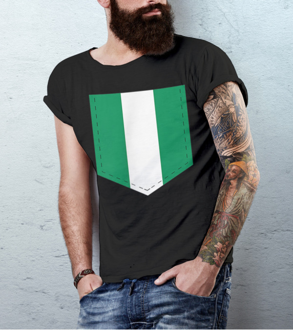 NIGERIA FLAG WITH PRINTED FLAG POCKET T-Shirt