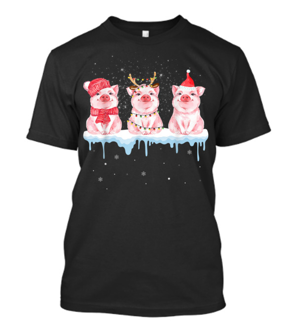 SANTA REINDEER PIGS SNOW FUNNY FARMING HOLIDAY FROSTY FESTIVE T-Shirt