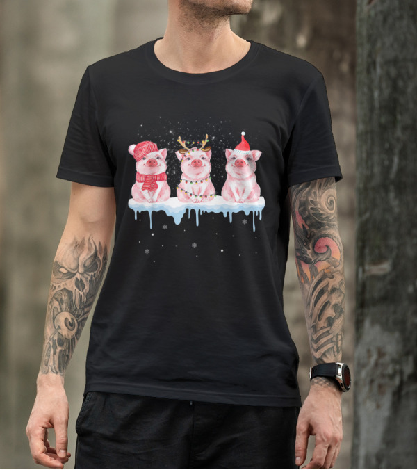 SANTA REINDEER PIGS SNOW FUNNY FARMING HOLIDAY FROSTY FESTIVE T-Shirt