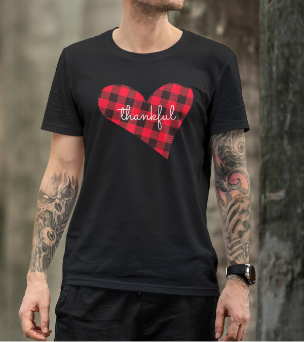 Thankful Buffalo Plaid Heart Thanksgiving T-Shirt
