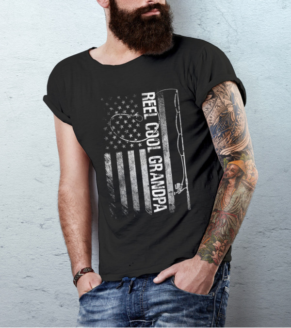 Reel Cool Grandpa American Flag Fishing T-Shirt