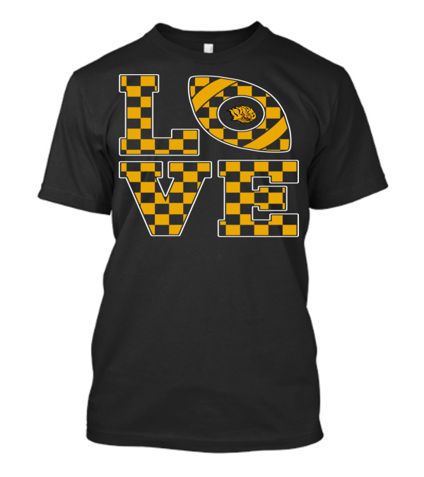 Arkansas Pine Bluff Golden Lions Checkerboard LOVE Football T-Shirt