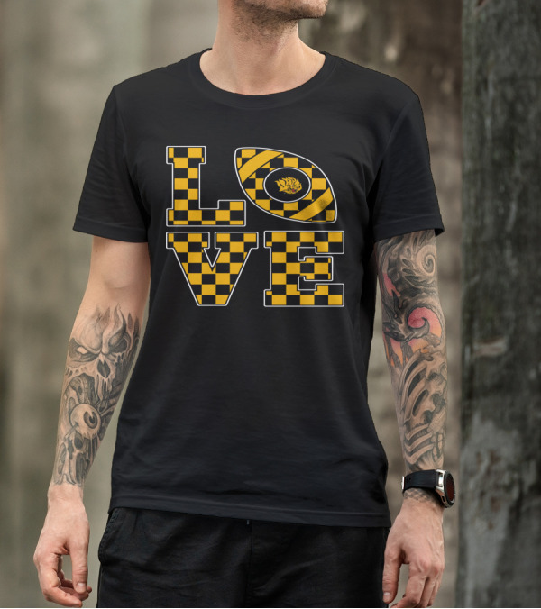 Arkansas Pine Bluff Golden Lions Checkerboard LOVE Football T-Shirt
