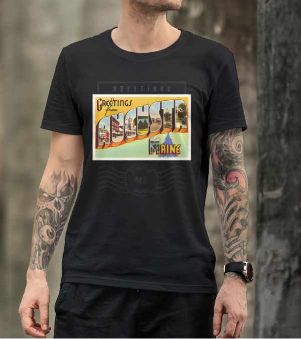 Greetings From Augusta Maine ME Travel Souvenir Stamped T-Shirt