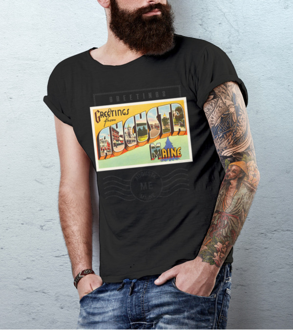 Greetings From Augusta Maine ME Travel Souvenir Stamped T-Shirt