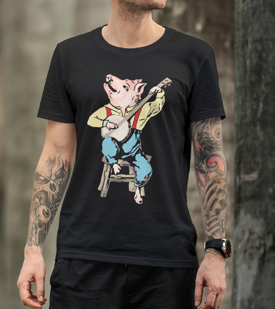 Banjo Pickin' Pig Vintage Music Cartoon Character T-Shirt