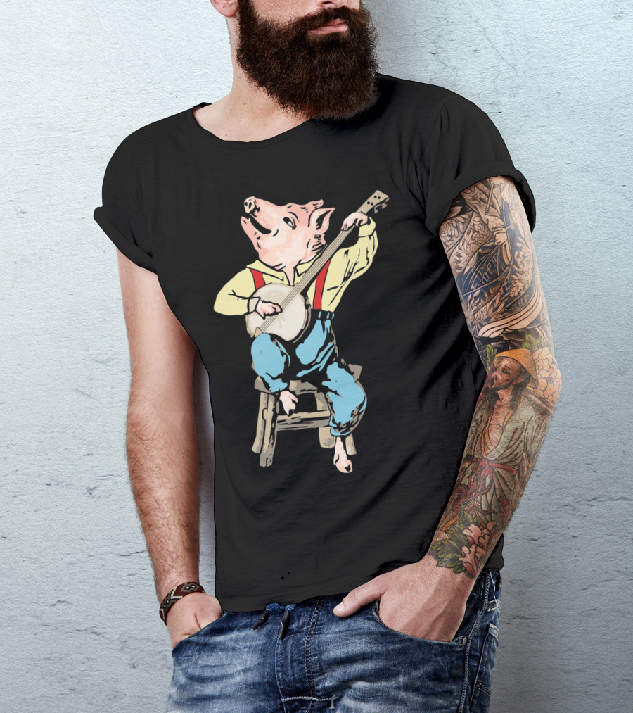 Banjo Pickin' Pig Vintage Music Cartoon Character T-Shirt