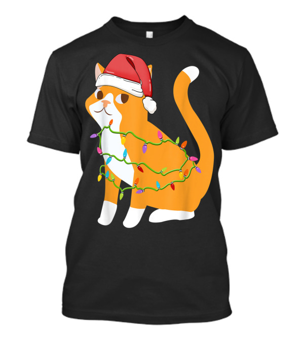 Cats Tree Christmas Xmas Pet Santa Hat Lights T-Shirt