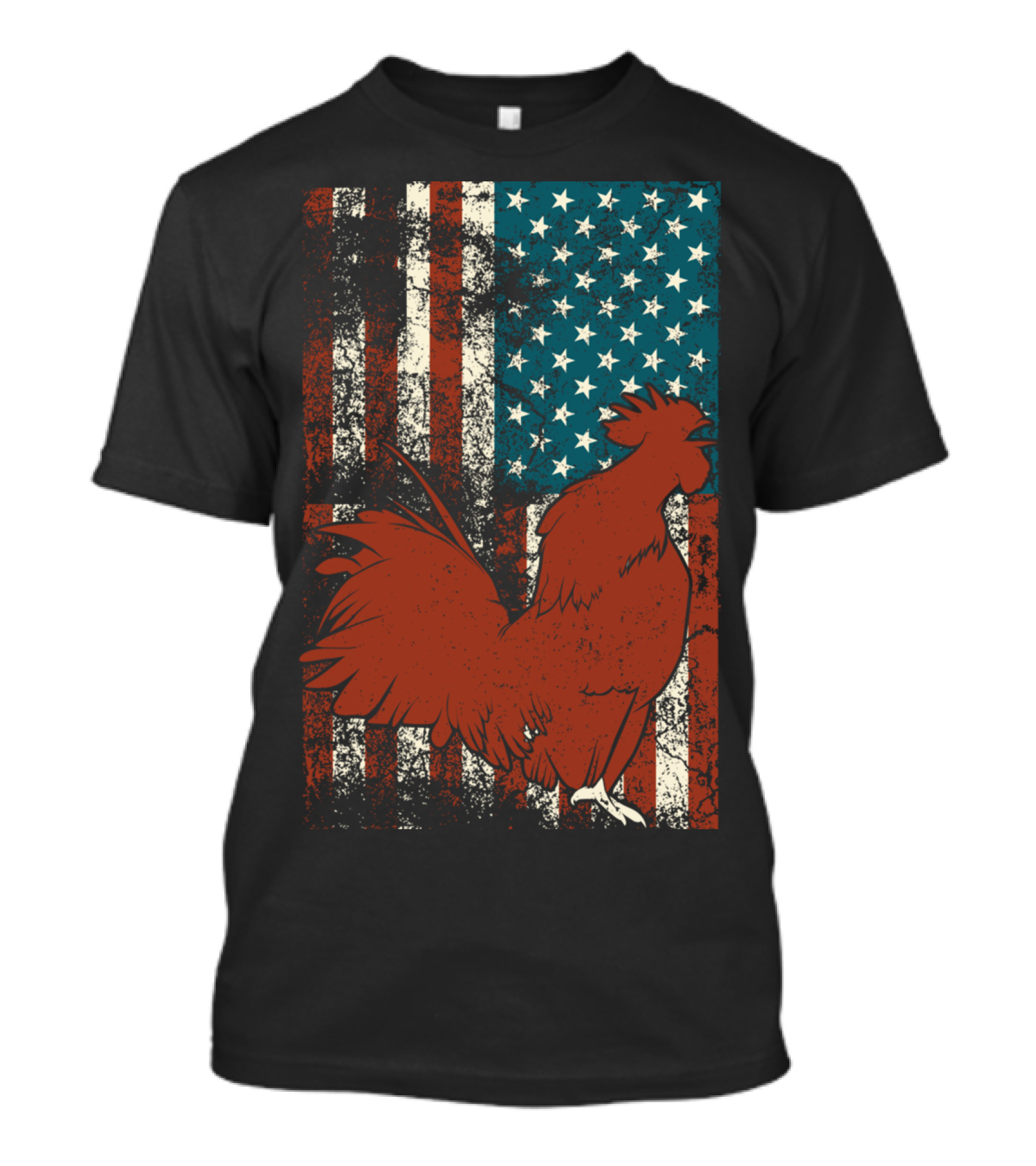 Rooster With Vintage USA Flag Background For Chicken Fans T-Shirt