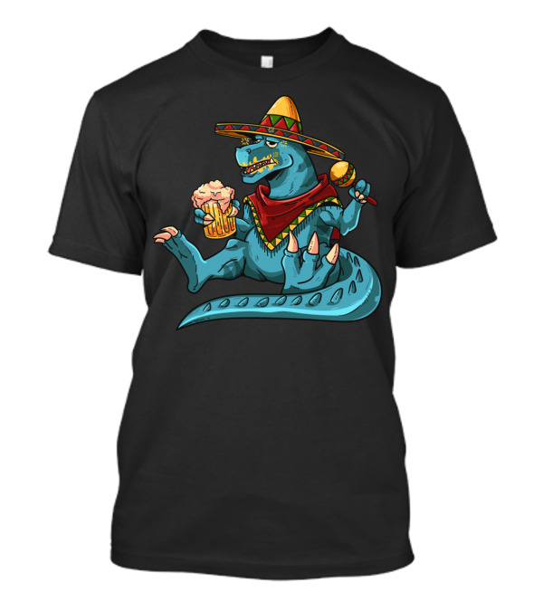Cinco De Mayo T-Rex Dinosaur Sombrero Beer Maracas T-Shirt