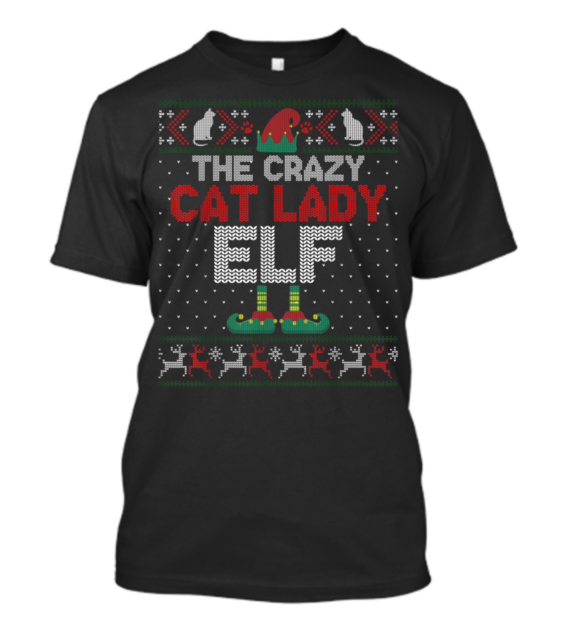 THE CRAZY CAT LADY ELF Ugly Christmas T-Shirt