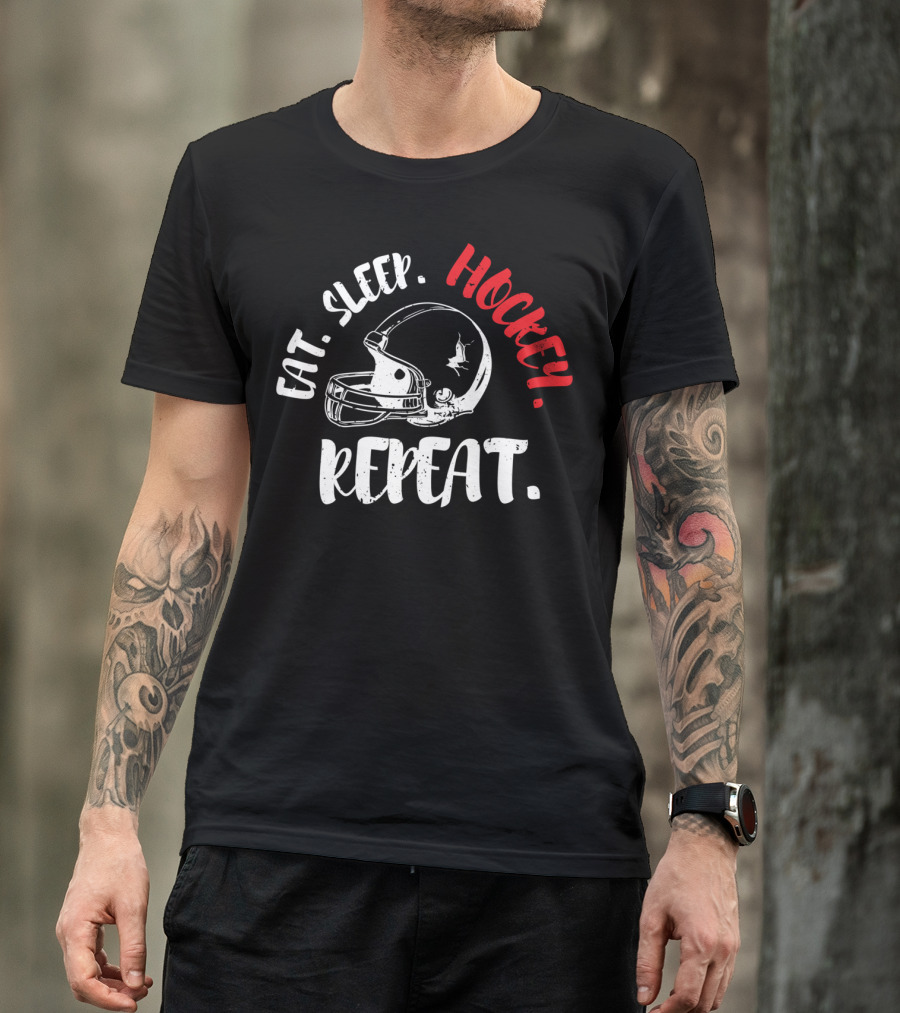 Eat Sleep Hockey Helmet Repeat T-Shirt