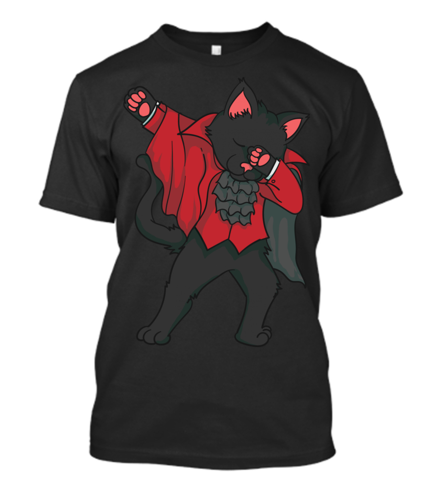 Dabbing Black Cat In Red Cape Cute Halloween Devil T-Shirt