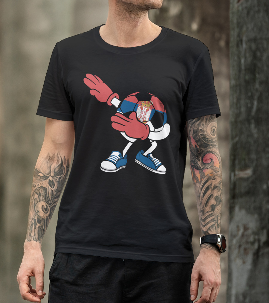 Dabbing Soccer Ball Serbia Flag Jersey Serbian Crest T-Shirt