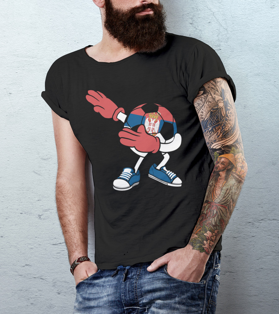 Dabbing Soccer Ball Serbia Flag Jersey Serbian Crest T-Shirt