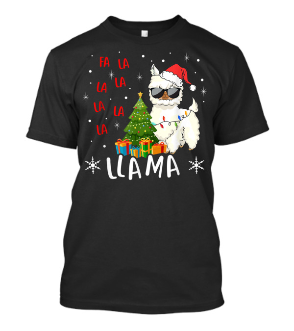 Fa La La Llama Llama Christmas Santa Hat Sunglasses Tree Presents T-Shirt