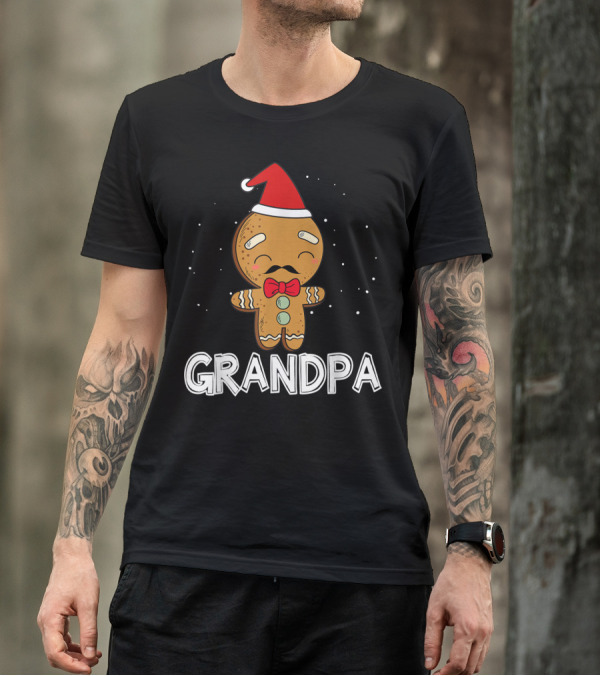 Grandpa Gingerbread With Santa Hat And Bowtie T-Shirt