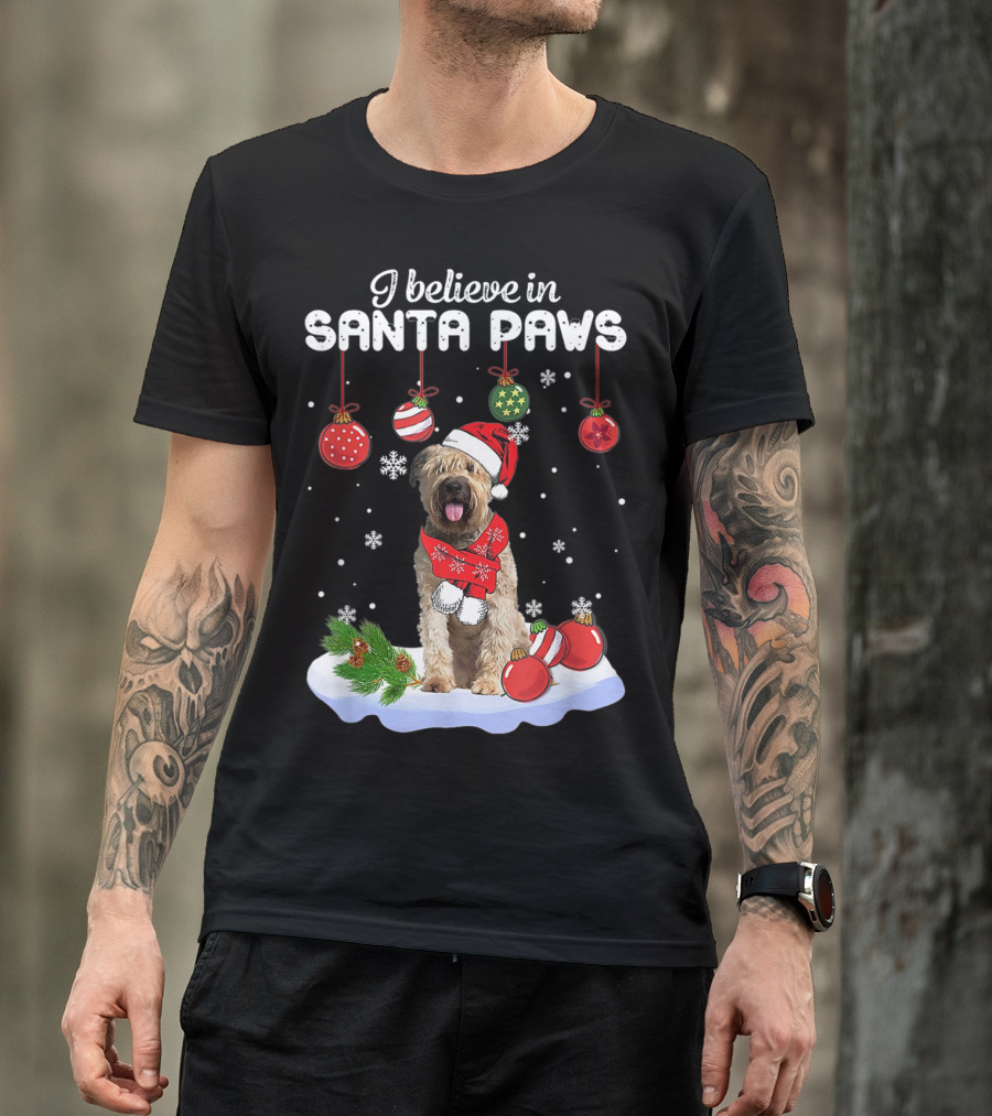 I Believe In Santa Paws Funny Santa Bouvier Des Flandres Claus Dog T-Shirt