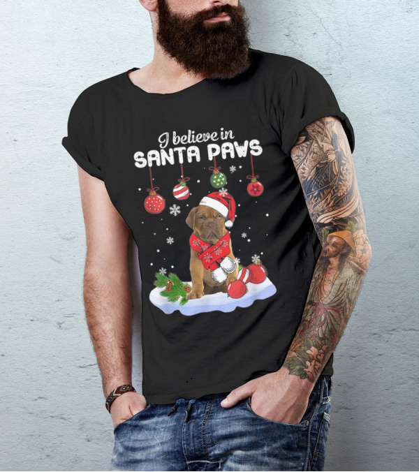 I Believe In Santa Paws Dogue De Bordeaux Christmas Scene T-Shirt
