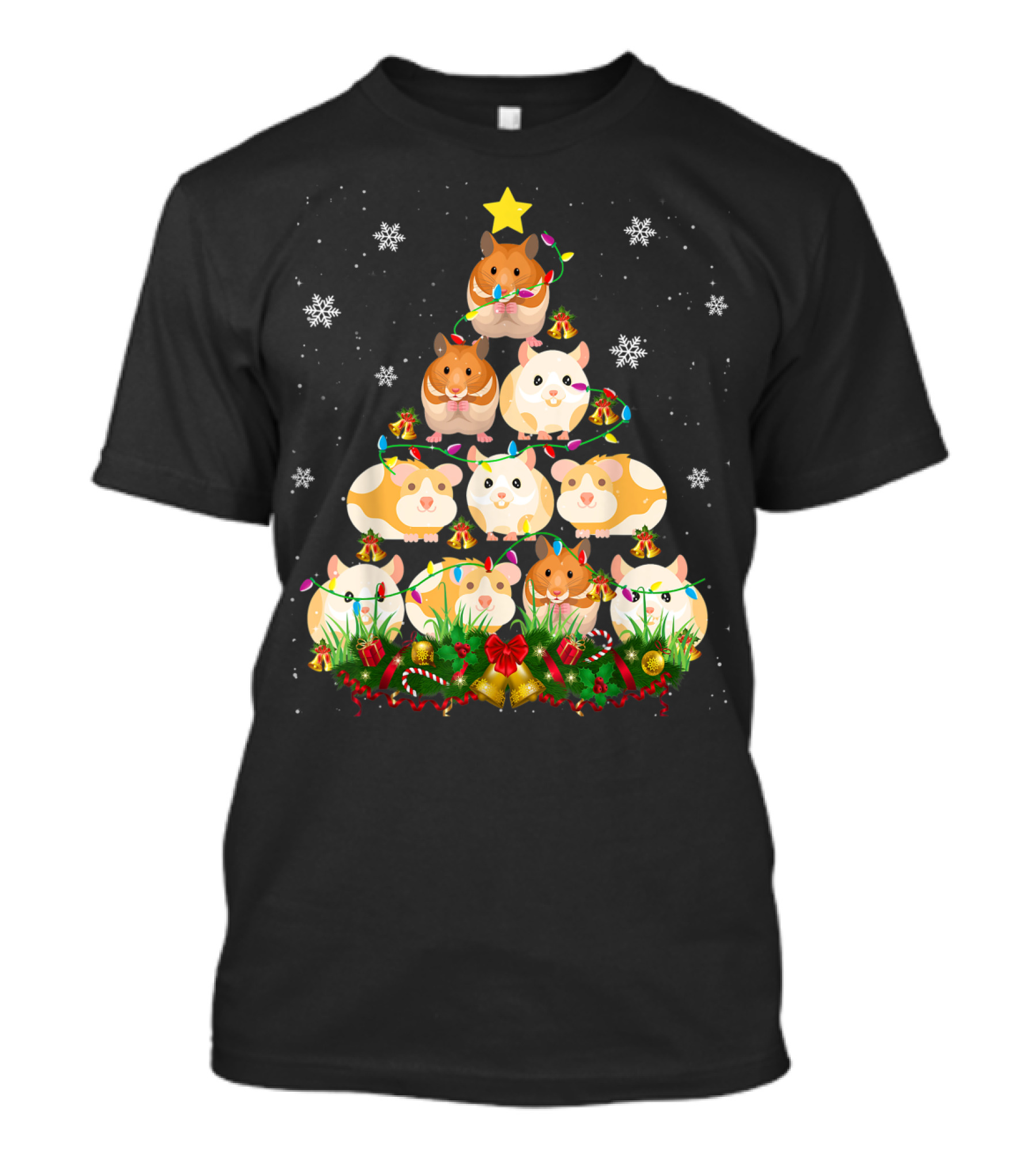 Hamster Christmas Tree Cute Rodents Festive Holiday Lights And Snowflakes T-Shirt