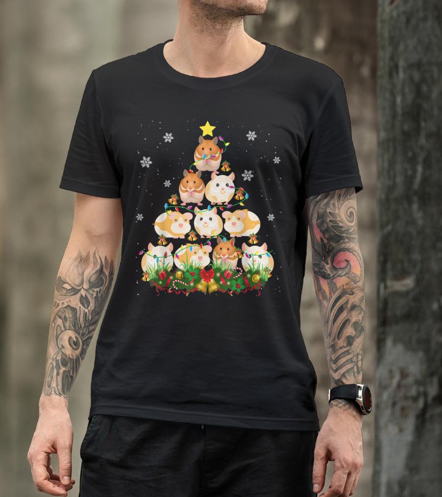 Hamster Christmas Tree Cute Rodents Festive Holiday Lights And Snowflakes T-Shirt
