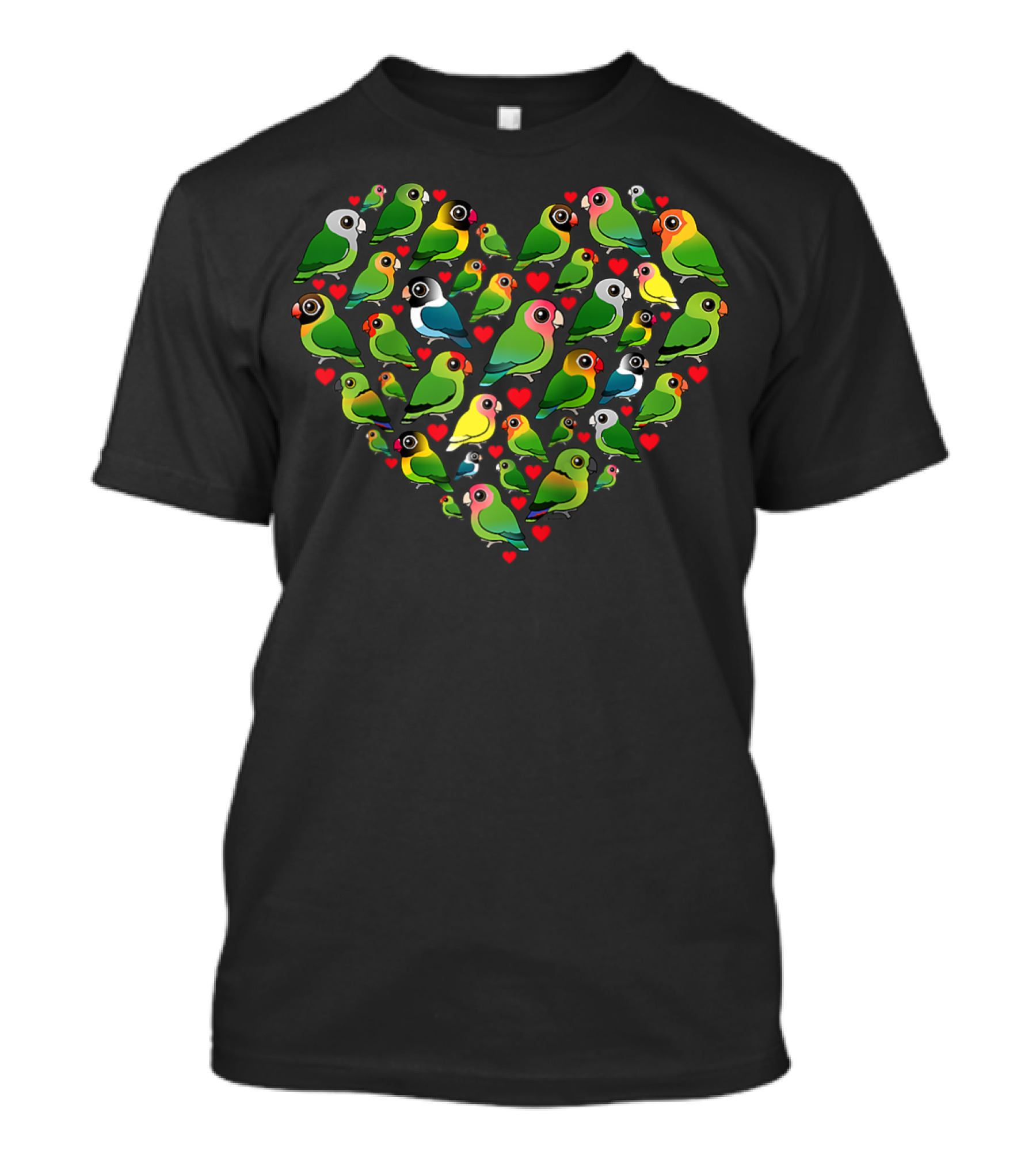 Heart Of Lovebirds Cute Cartoon Parrots Bird T-Shirt