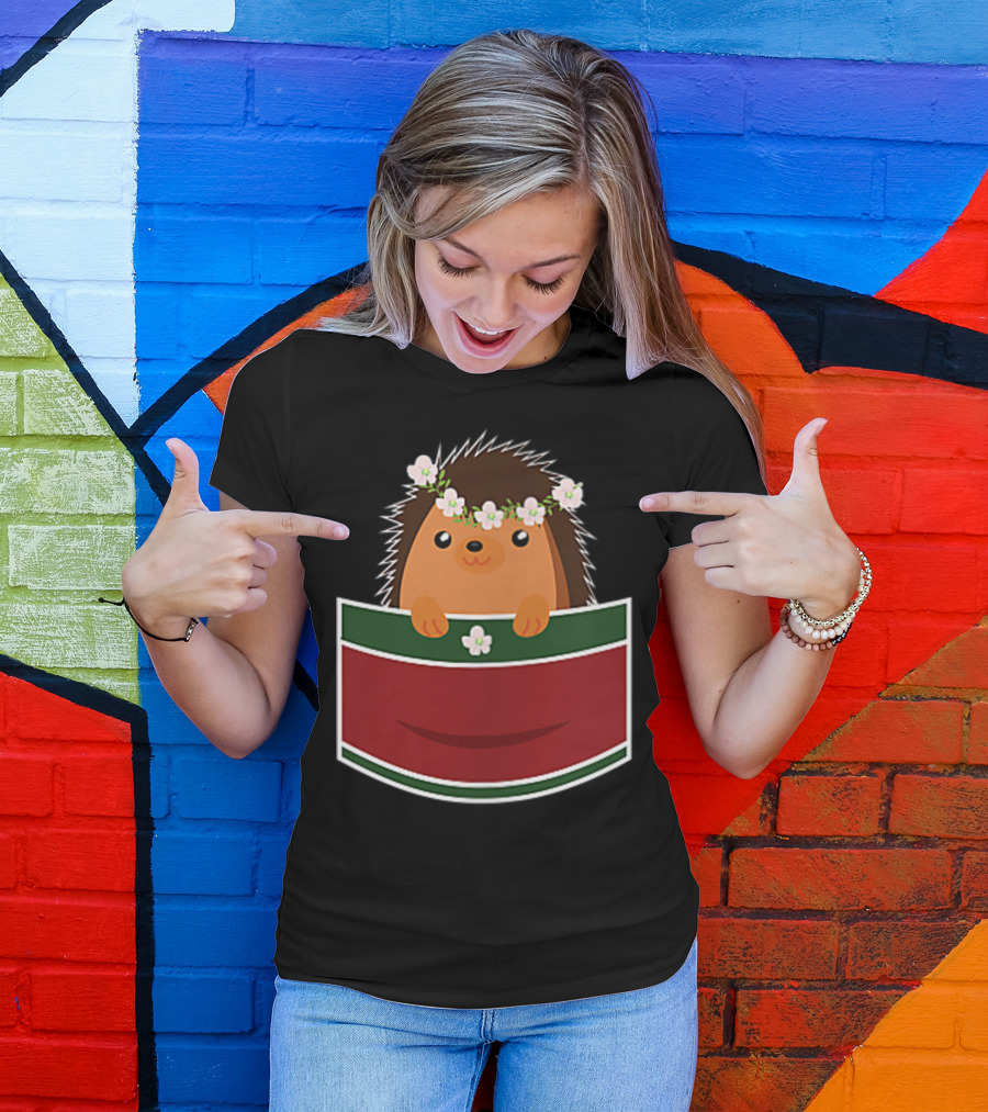 Hedgehog In My Pocket With Flower Crown For Hedgehog Lovers T-Shirt