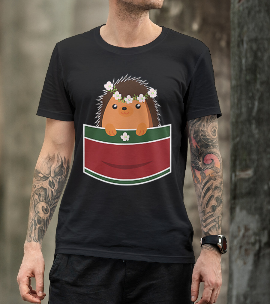 Hedgehog In My Pocket With Flower Crown For Hedgehog Lovers T-Shirt