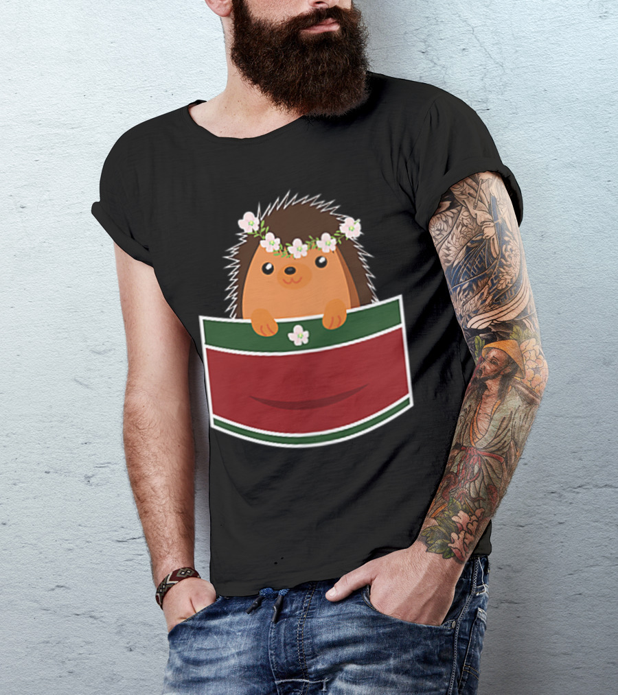 Hedgehog In My Pocket With Flower Crown For Hedgehog Lovers T-Shirt