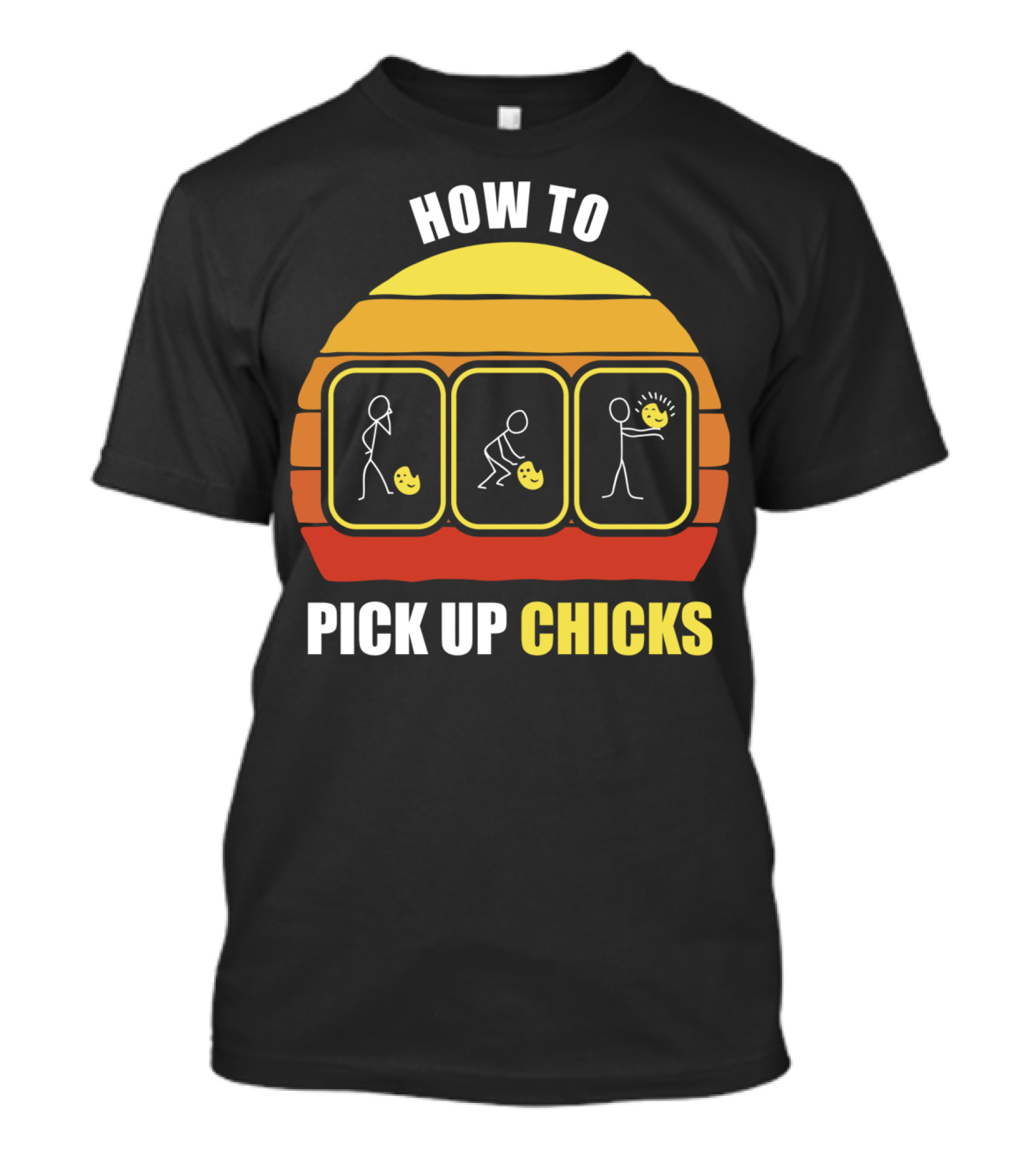How To Pick Up Chicks Stick Figure Humor Retro Sunset T-Shirt