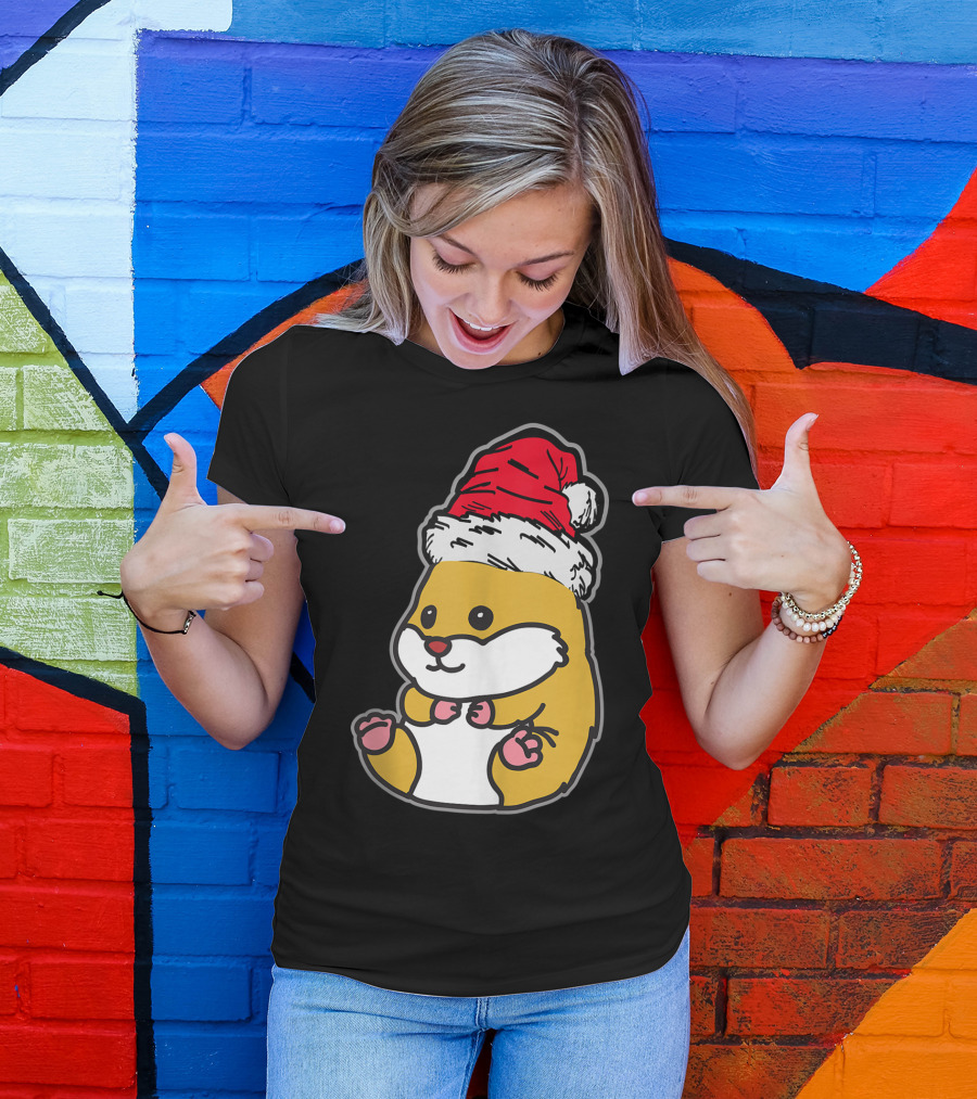 Christmas Hamster Wearing Santa Hat T-Shirt