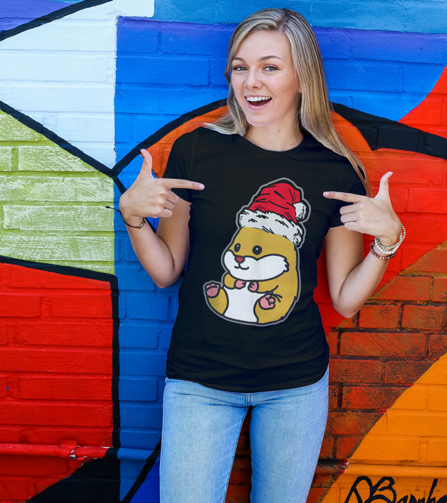 Christmas Hamster Wearing Santa Hat T-Shirt