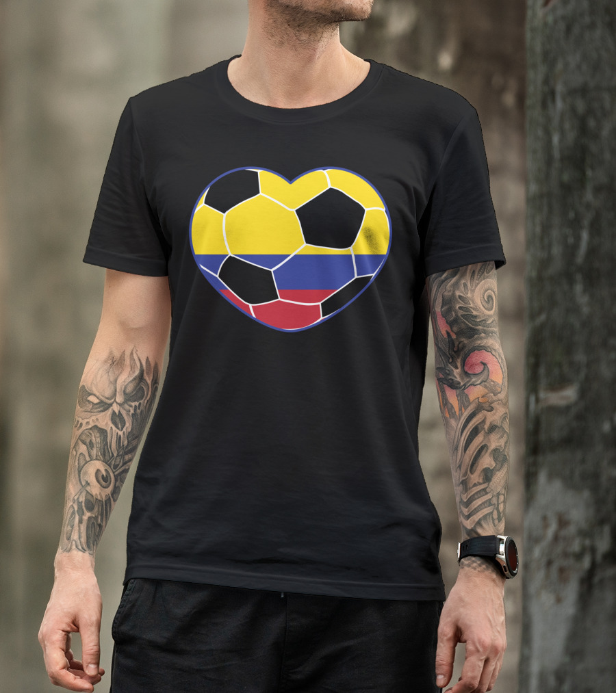 Colombia Soccer Heart Flag Jersey Colombian Football T-Shirt