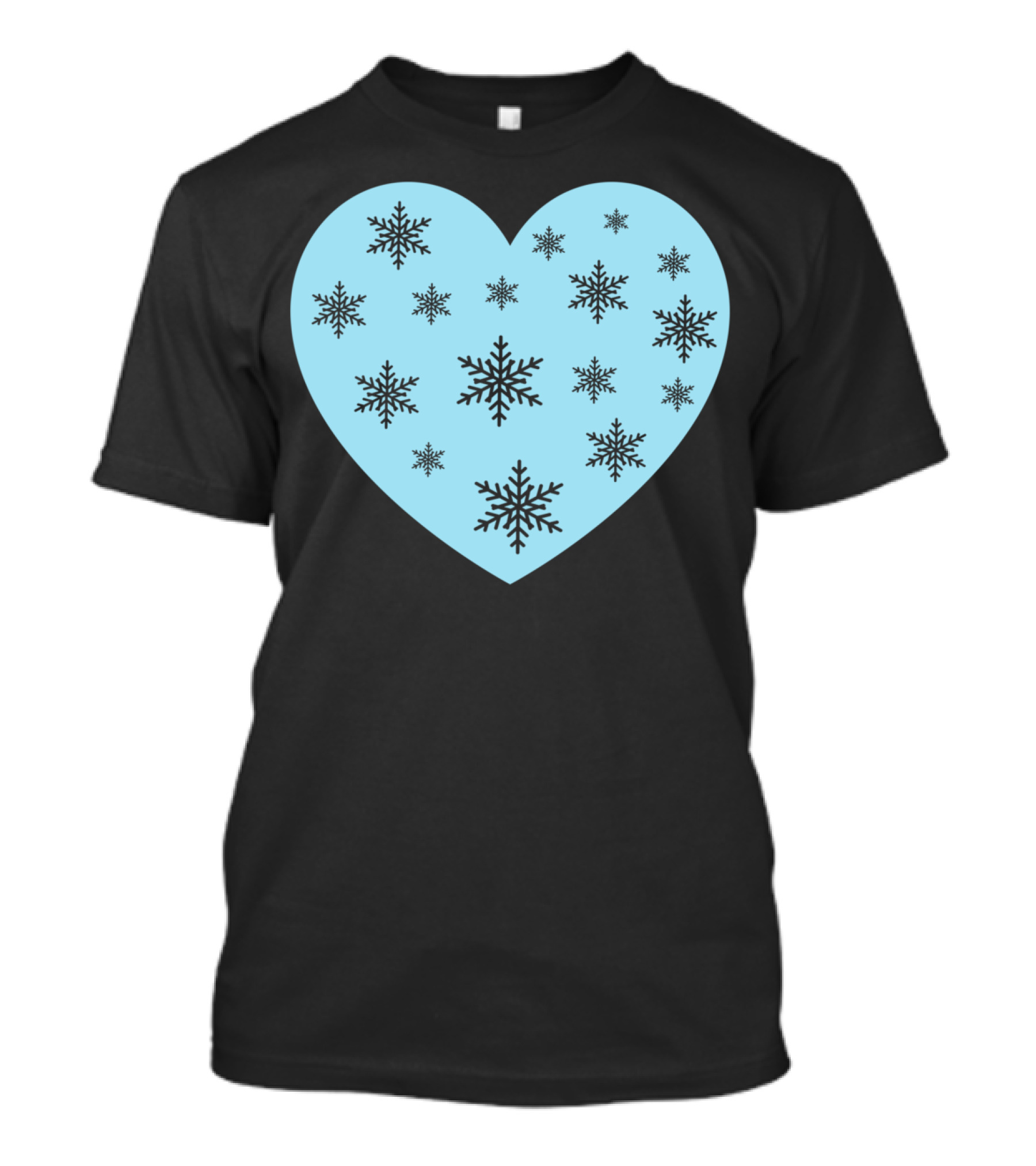 Cute Blue Heart With Black Snowflakes Cold Frozen Winter T-Shirt