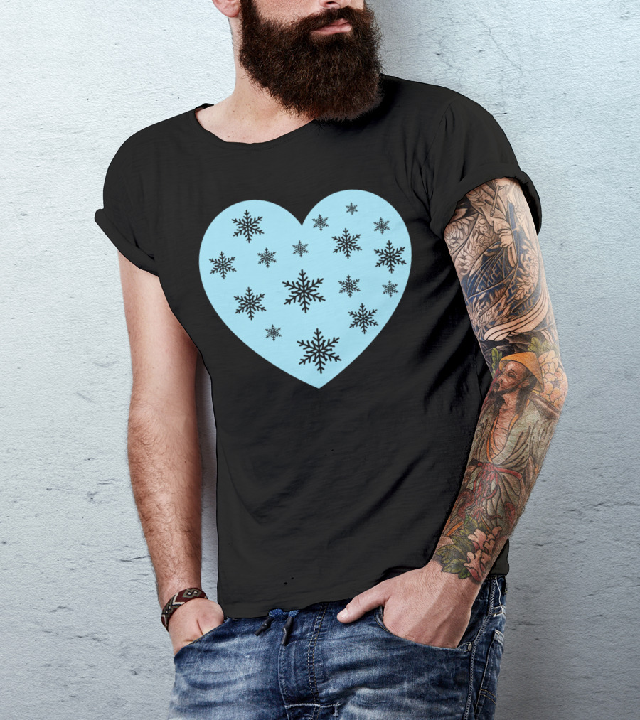 Cute Blue Heart With Black Snowflakes Cold Frozen Winter T-Shirt