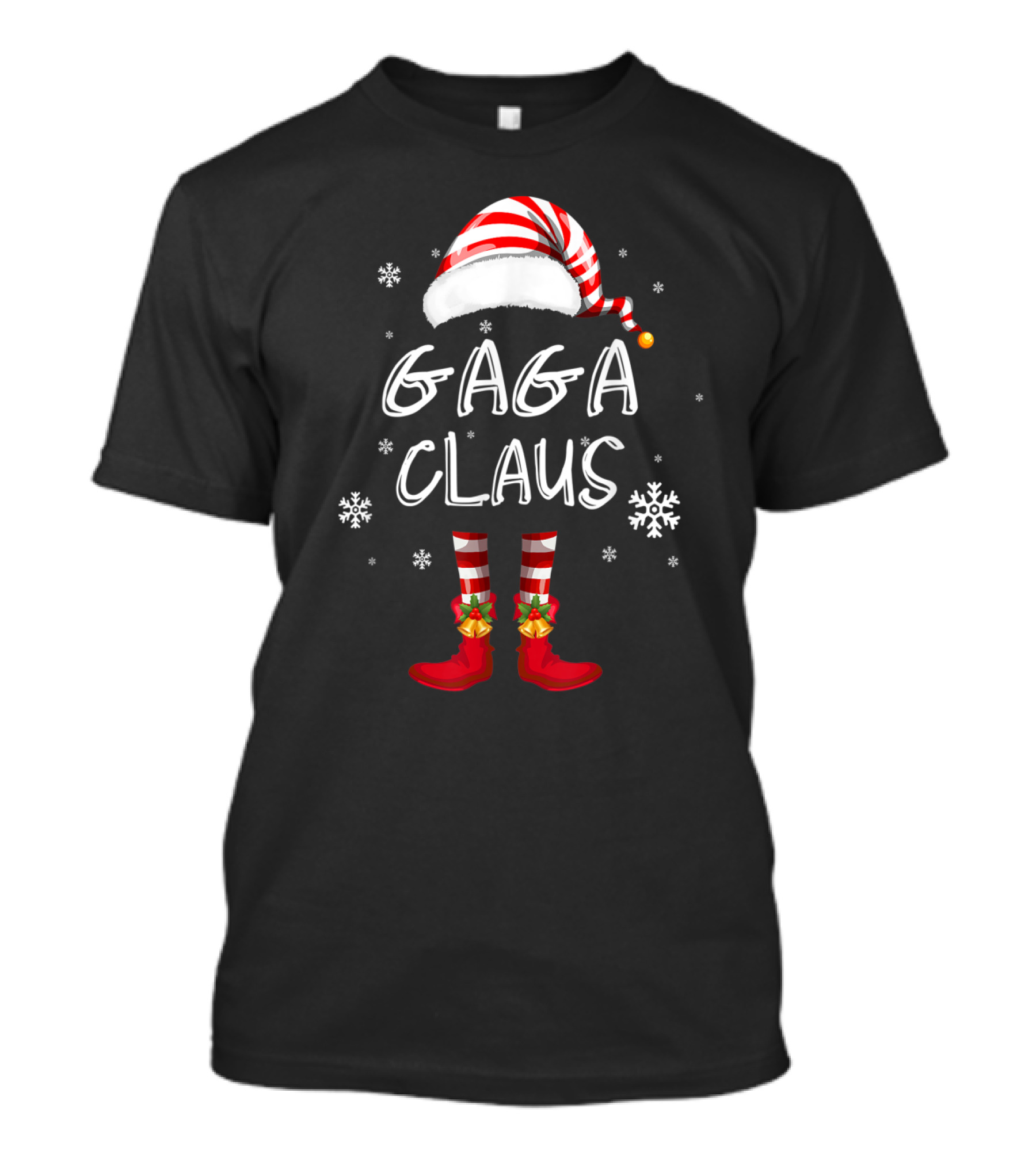 Gaga Claus Christmas Red Candy Hat And Boots Snowflakes T-Shirt