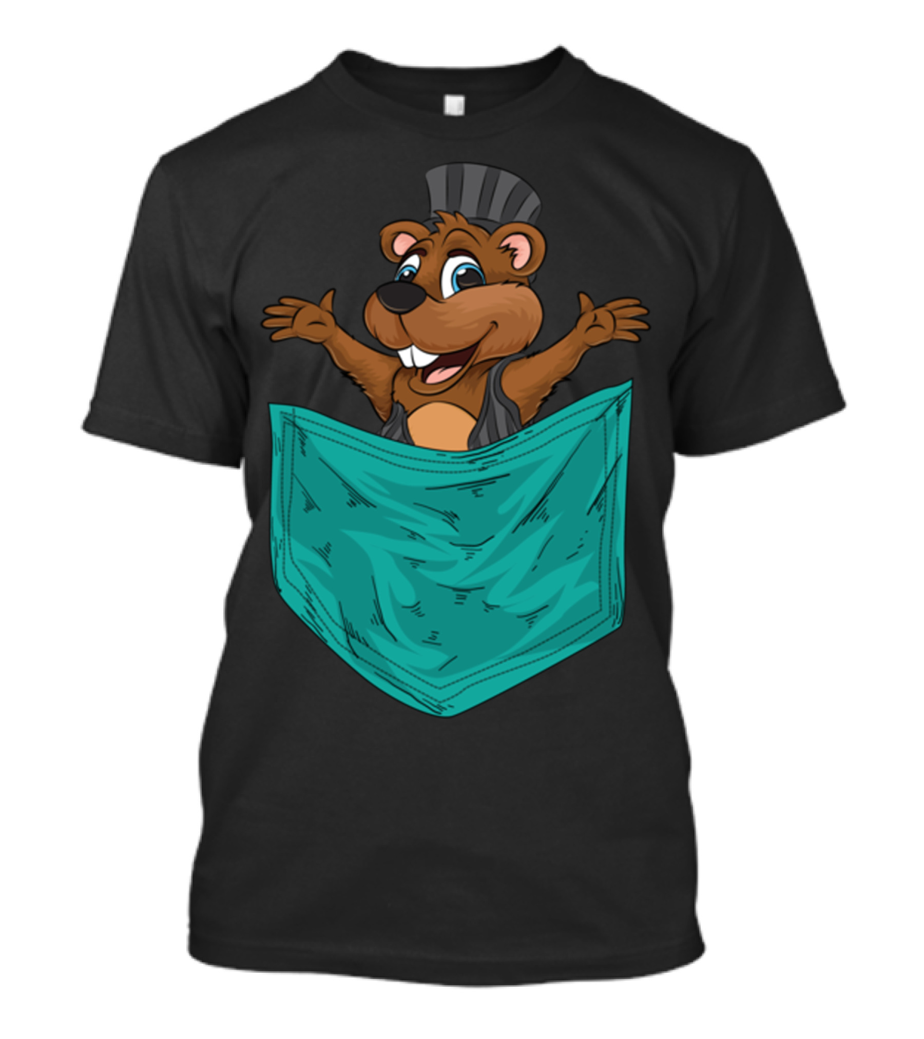 Groundhog Popping Out Of Pocket Cartoon For Groundhog Day Marmots T-Shirt