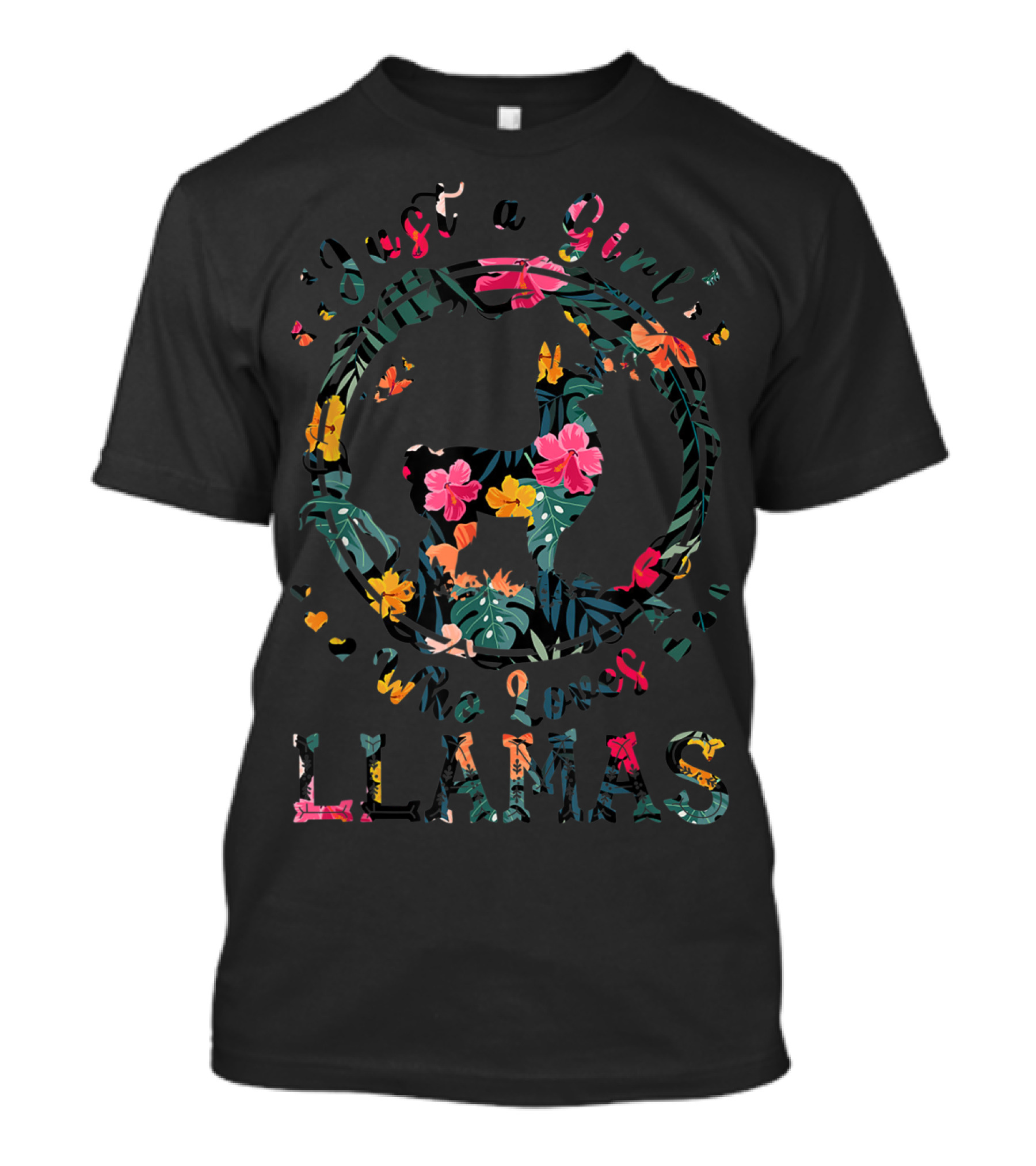 Just A Girl Who Loves Llamas Floral Tropical T-Shirt