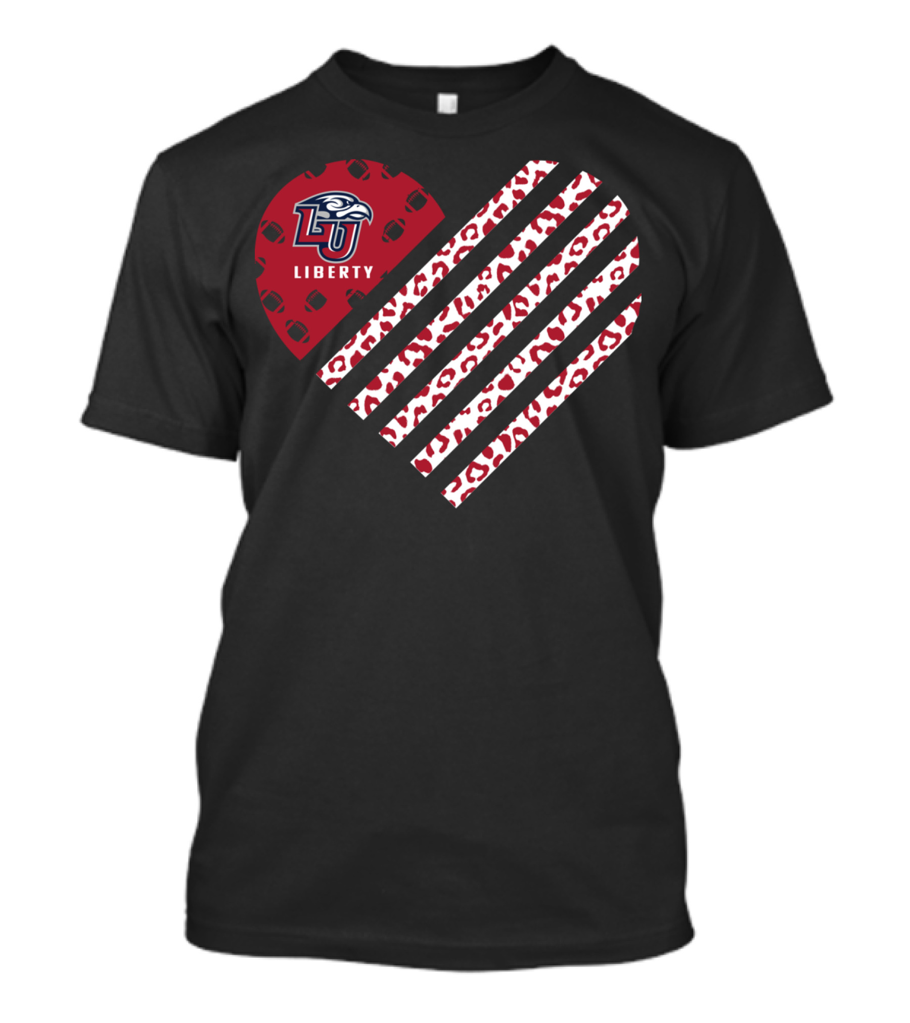 Liberty Flames LU Leopard Pattern Heart Football T-Shirt
