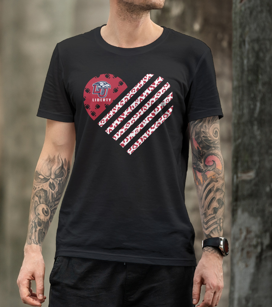 Liberty Flames LU Leopard Pattern Heart Football T-Shirt