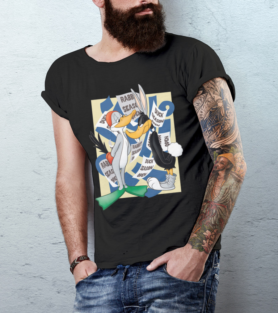 Looney Tunes Rabbit Season Duck Season Open Signs Conflict Daffy Duck Bugs Bunny T-Shirt
