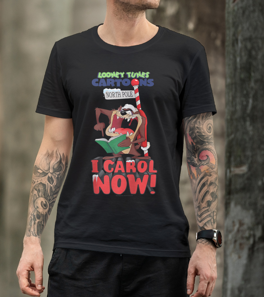 Looney Tunes Cartoons Taz North Pole I Carol Now Christmas T-Shirt